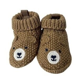 Carter's Brown Knit Bear Baby Booties Infant Slippers Tan Ribbed Cuff Soft Sole